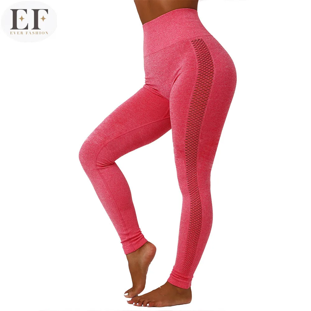 
Ever Fashion Plus Size Women High Waist Fitness Seamless Yoga Wear Long Sleeve Pants Leggings Yoga Gym Set 