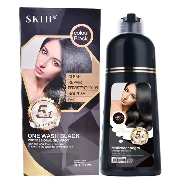 SKIH wholesale shampoo Hair Dye Shampoo Wholesale OEM Private Label Hair dye cream Natural Plant Fast Dyeing Black 500ml