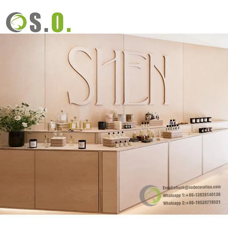 Skincare shop furniture adjustable cosmetic store shelf rack led makeup shelves for store cosmetic display shop interior design