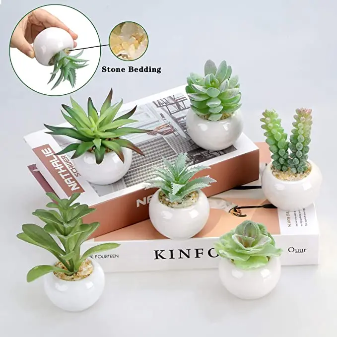 Wholesale high quality Succulents Plants Artificial in Mini White Ceramic Pots Small Fake Succulents Plants