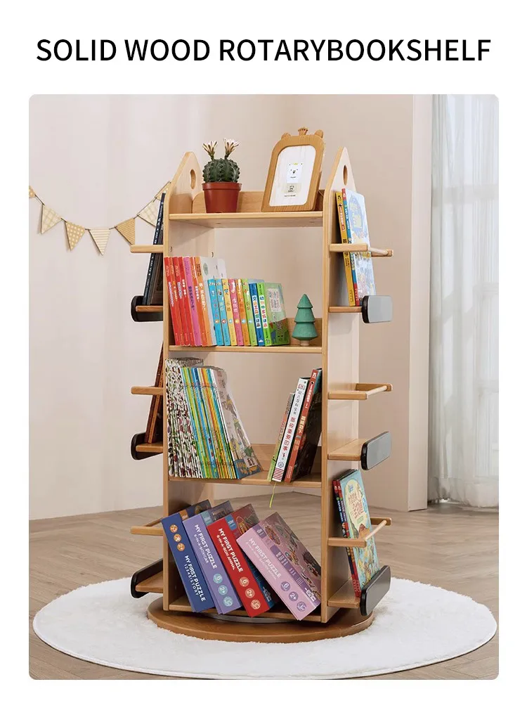 Eco Friendly 360 Degrees Rotating Bookshelf Multi-Layer Wooden Bookshelves Bookcases