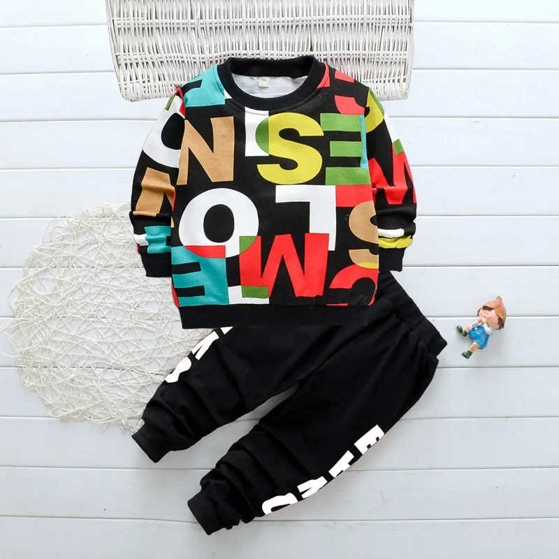 Spring Tracksuit for Boys Children Clothing Sets Sports Suit Boy Letter Printed Patchwork T-shirt and Pant 2PCS Baby Boy Set