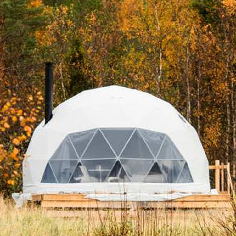 Transparent Garden Igloo 6M Glamping Geodesic Dome Tent With Wooden Door
