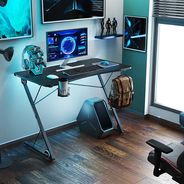 
computer pc gaming desk with RGB lights pc holder monitor stand headphone holder cup holder oem odm factory Jonoffice 
