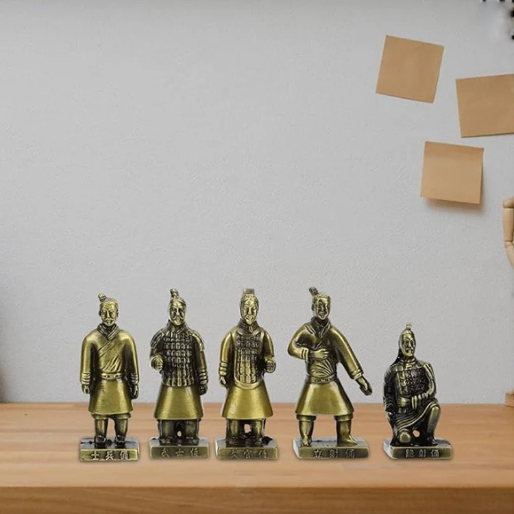 Terracotta Warriors and Horses Desk Decorations Retro Decor Vintage Terracotta Warriors Statue Metal Craft Souvenir Decor