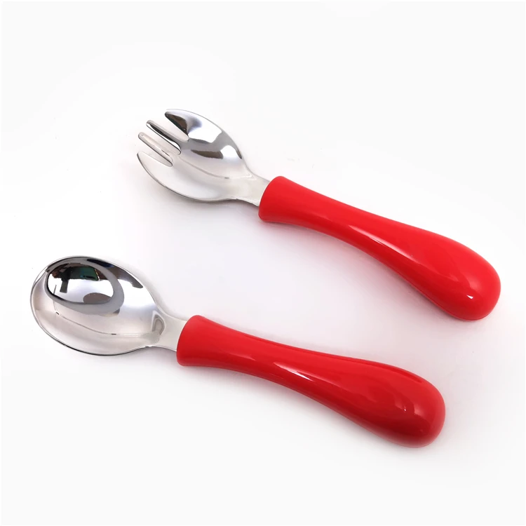 Toddler Plastic Spoon fork Kids Cutlery set Stainless Steel Fork Spoon with Plastic Handle