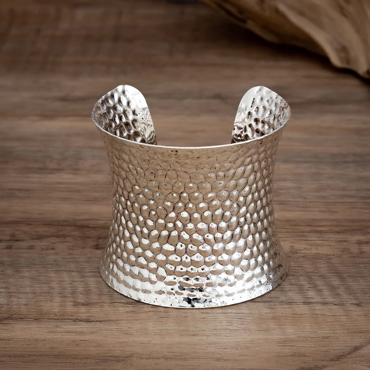 Punk alloy embossed carved open wide sleeve bracelet exaggerated simple corrugated ring upper arm bracelet for women