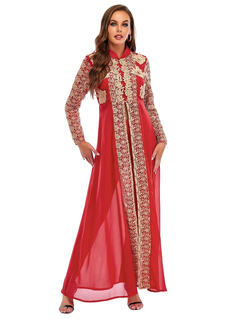 Modest Flower Chiffon Abaya Dress Beautiful Casual Dress for Women High Waist Islamic Abaya