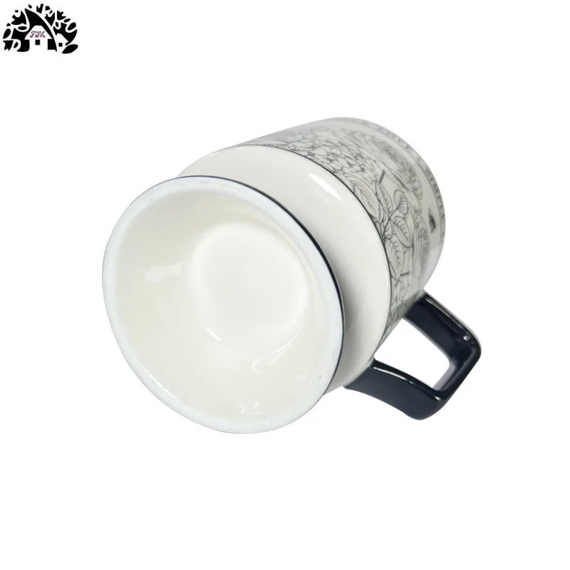 Creative vintage rose garden tall ceramic cup French high value coffee mug