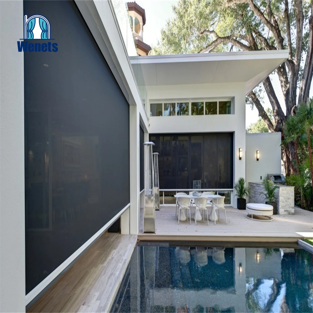 Upper and Lower Biparting Open screens zip track outdoor automatic zip track roller shades vertical awning