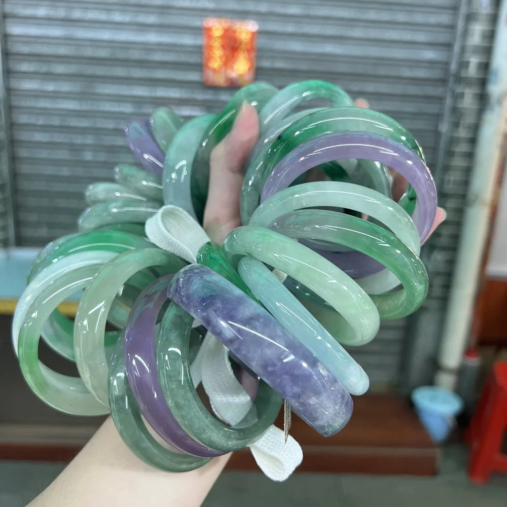 Wholesale 56~60mm Natural Myanmar Multicolor Random Color Jade Jadeite Jade Adult Bangle Charm Bangles For Women