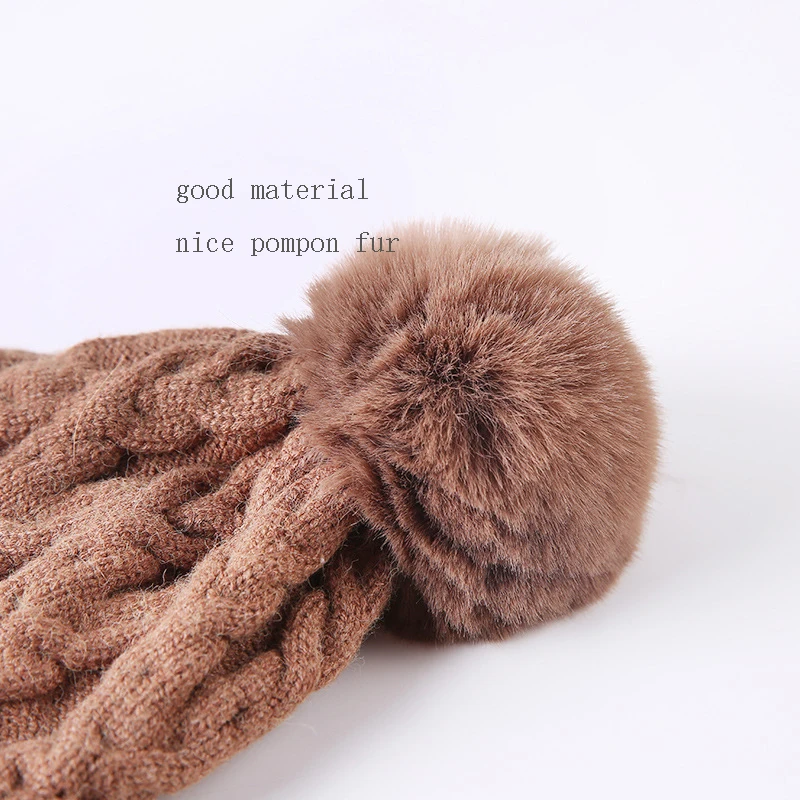 
Thick and Warm Knitting Hat Winter Mom And Baby fur pompom Kids Hat Knitted 