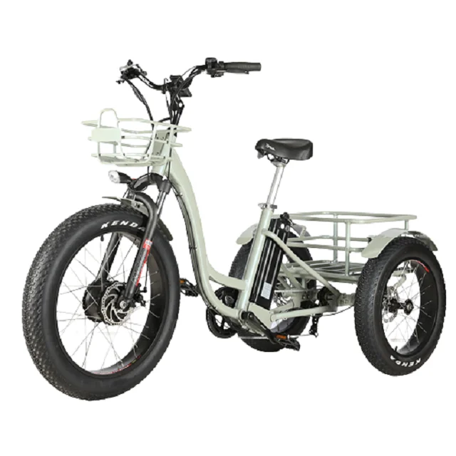 Front Drive  Bafang Motor Battery Powered Green Color Electric Cargo Bike Powerful  Electric 3 Fat Tire Wheel Tricycle