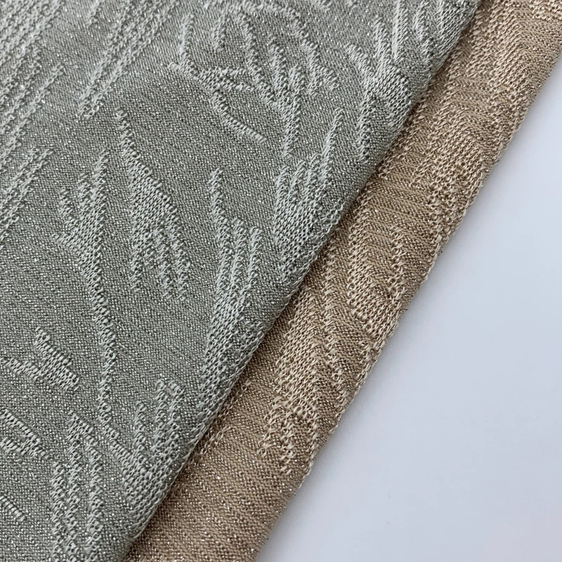 Wholesale 4 way stretch metallic sliver Jacquard knitted fabric Polyester Spandex Lurex Fabric For Dresses Swimwear