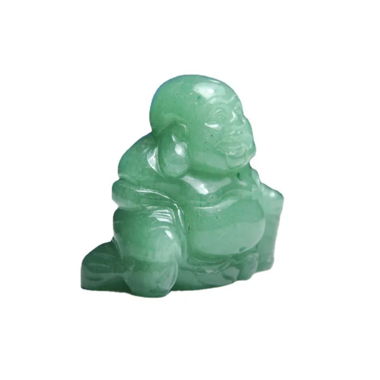 Green Aventurine Happy Jade Buddha Crystal Figurine Carved Statue Pocket Stone Home Decoration 1.5 inch