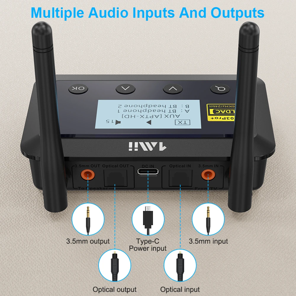 1Mii B03Pro+ Stereo Bluetooth Audio Transmitter And Receiver with APTX-LL/APTX-HD/LDAC Wireless Receiver Transmitter