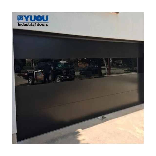 Aluminum Frame security steel sectional high performance side roll full view mirror glass black color garage door