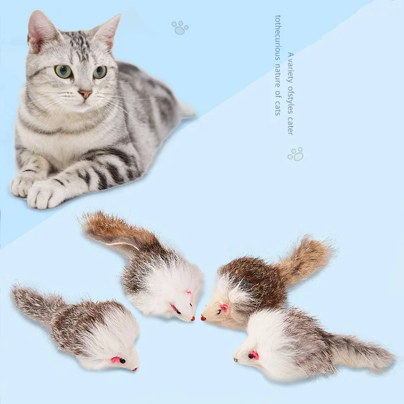 Double color long hair little mouse Rabbit skin mouse plastic teaser cat toy