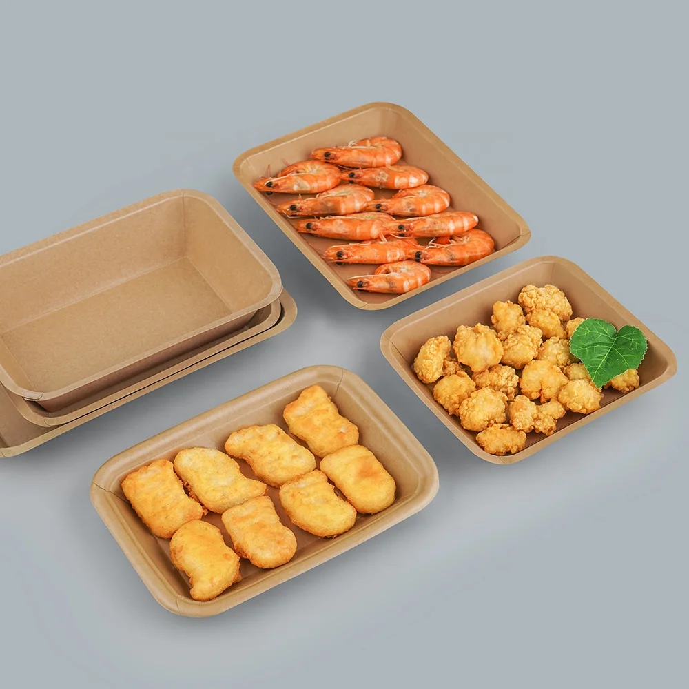 disposable microwave plastic film inside oil proof fast food paper tray fast food paper tray kraft paper board food tray