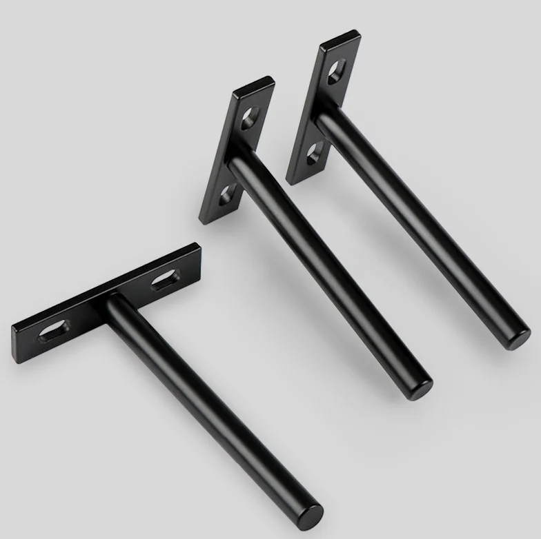 CTHome T-foot metal concealed partition bracket black iron furniture rack rod support