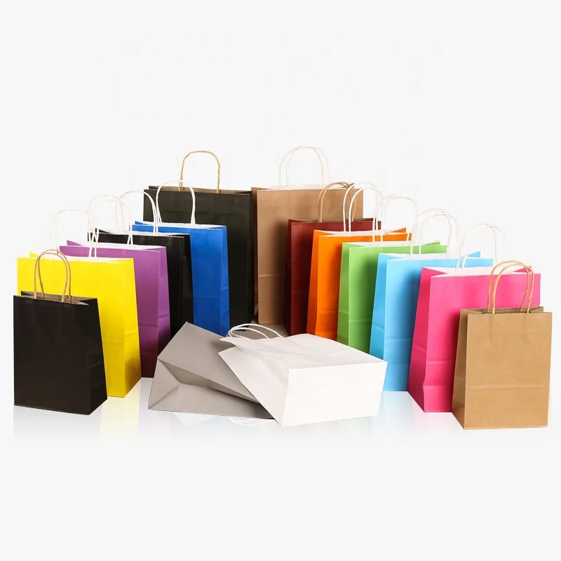 white kraft paper bag with custom logo printing private design kraft paper bag for shopping