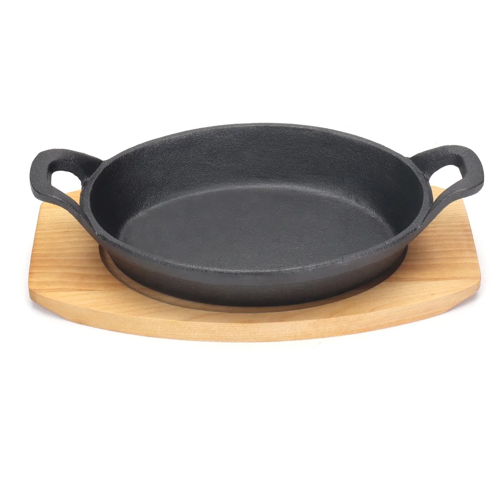 hot sale cast iron oval sizzle serving dish frying pan set high quality skillet pan cast iron cookware set