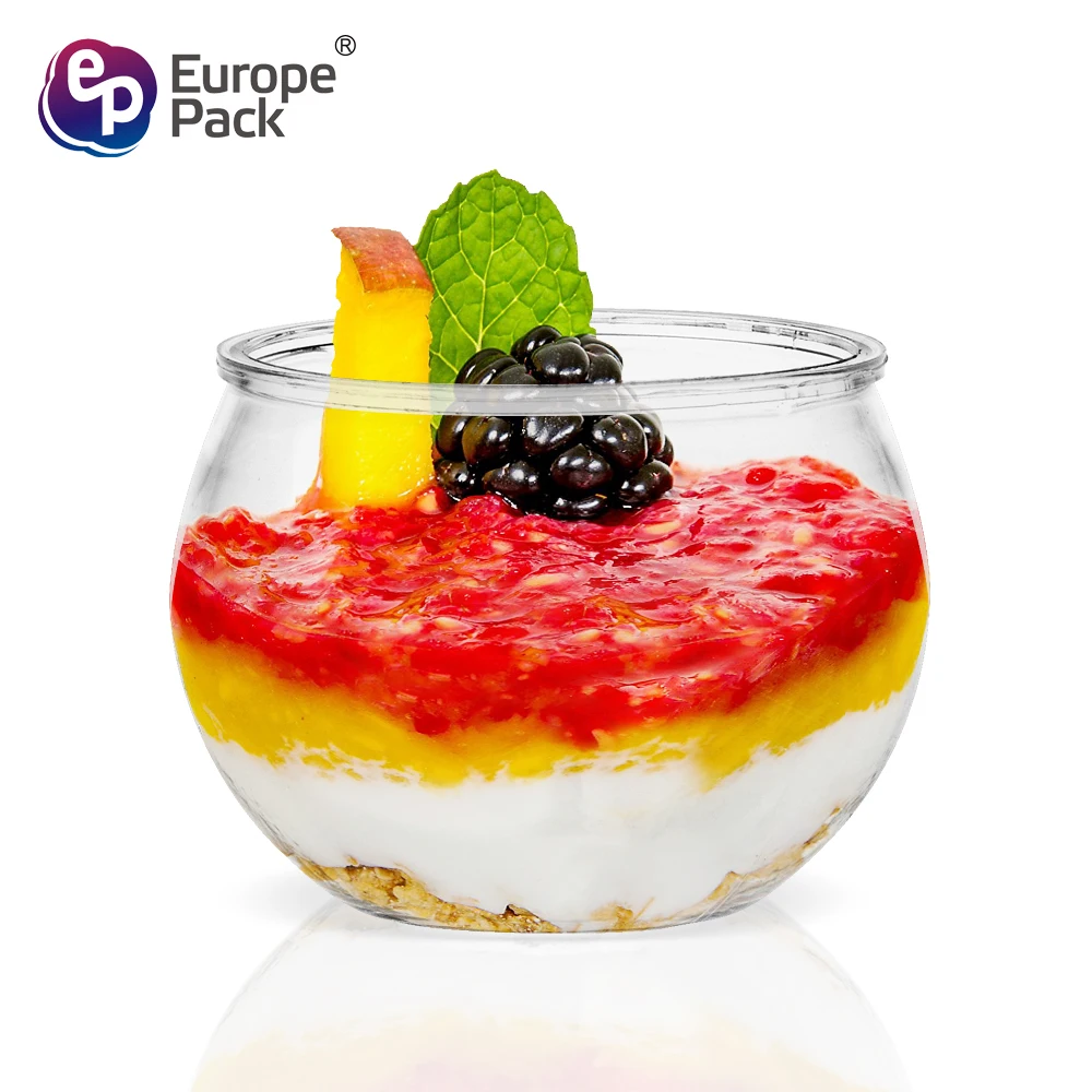 Wholesale PET Dessert cups Round Ball Shape Plastic disposable Cups for pudding