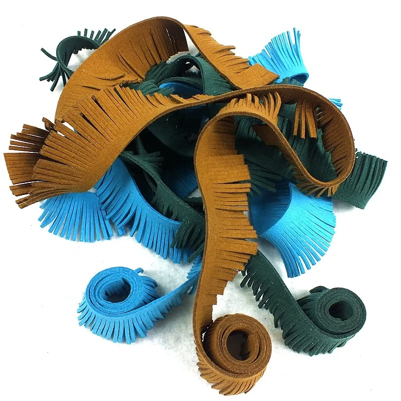 eco-friendly black long leather fringe trim for dress