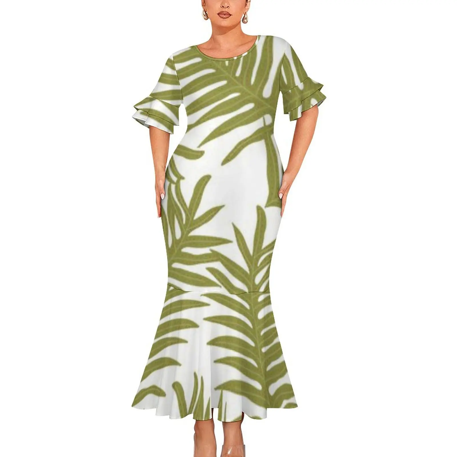 Polynesian Elei Tribal Design Custom Business Casual Office Lady Woman Double-Deck Cuff Fishtail Skirt Drop Shipping