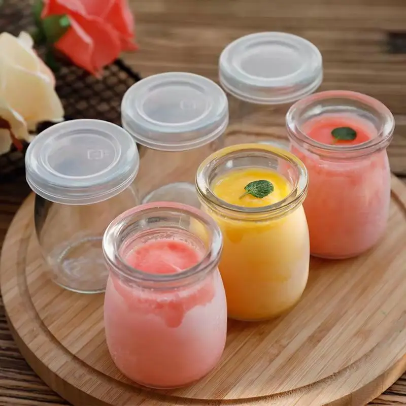 Yoghurt Jars Glass Pudding Bottles With Lid For Yogurt Milk Jam Cute Cartoon Heatresistant Class Bottle
