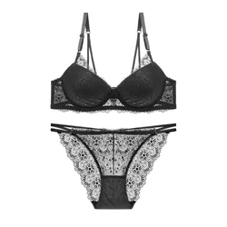 European and American large size sexy underwear female model cup bra gather big breasts show small bra set