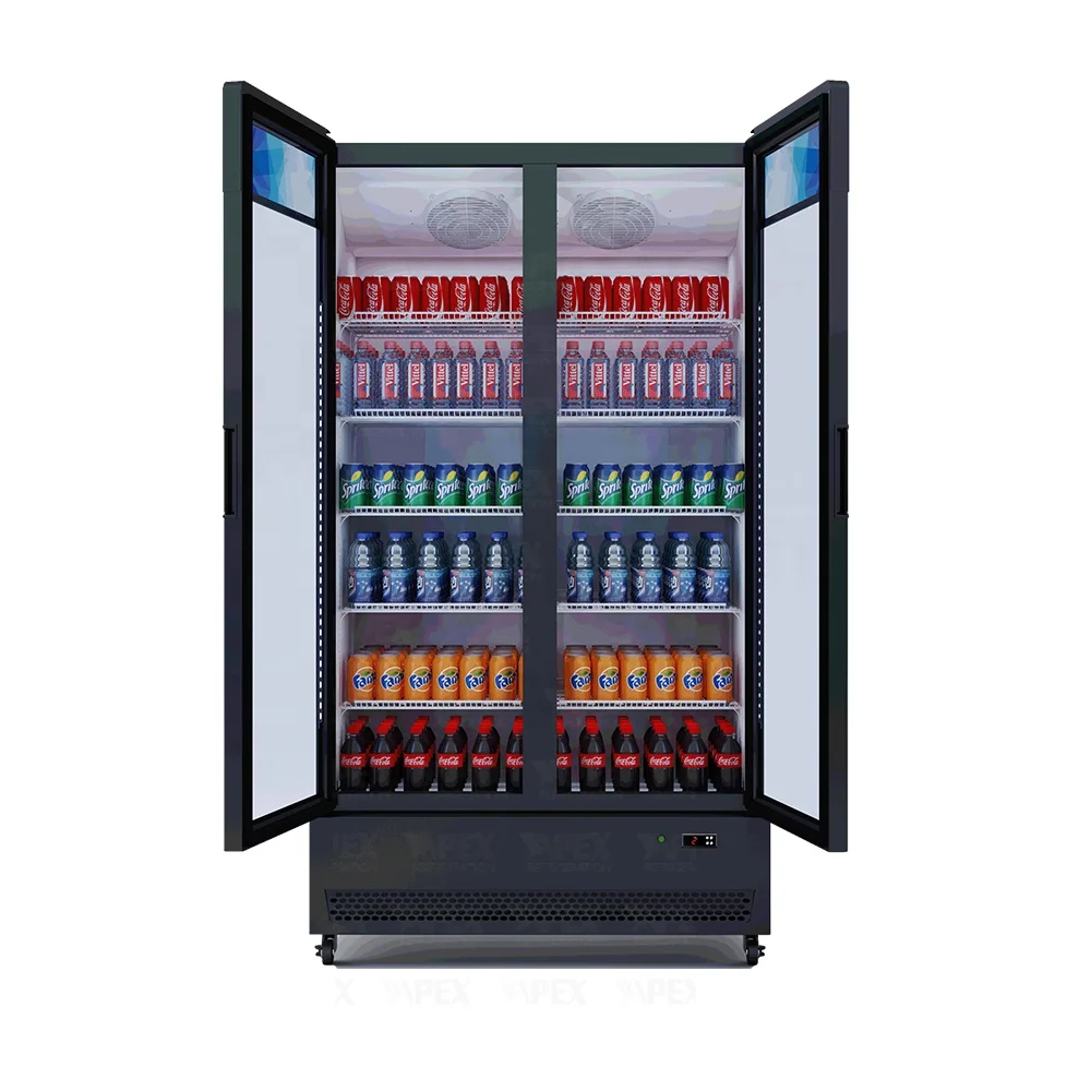 APEX Vertical Upright drink beverage Freezer beverage refrigerator Glass door commercial refrigeration equipment