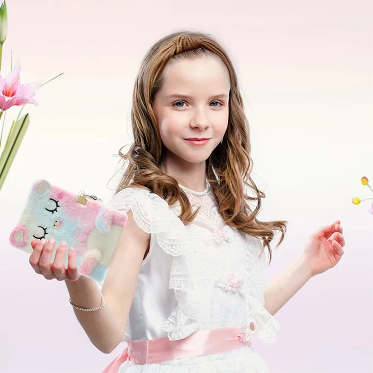 Kids Fluffy Daily Planner Journal Book Plush Personal Cute Cat Shape Plush Notebook with lock