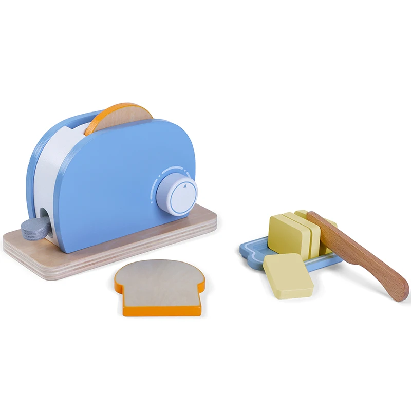 Hot Selling Amazon newest style Montessori Educational pretend toy wooden toast machine kids kitchen toy play set for baby learn