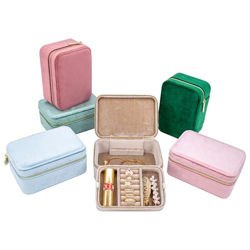 Factory Wholesale  Jewellery Storage Box With Zipper Custom  Velvet  Jewelry Case