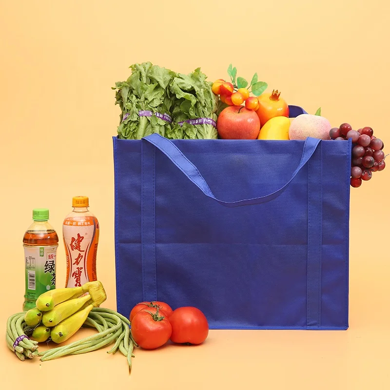 Custom Logo Eco Friendly Green Reusable Promotional Cheap Large Strong Grocery Tote Non Woven Box Shopping Bag For Supermarket