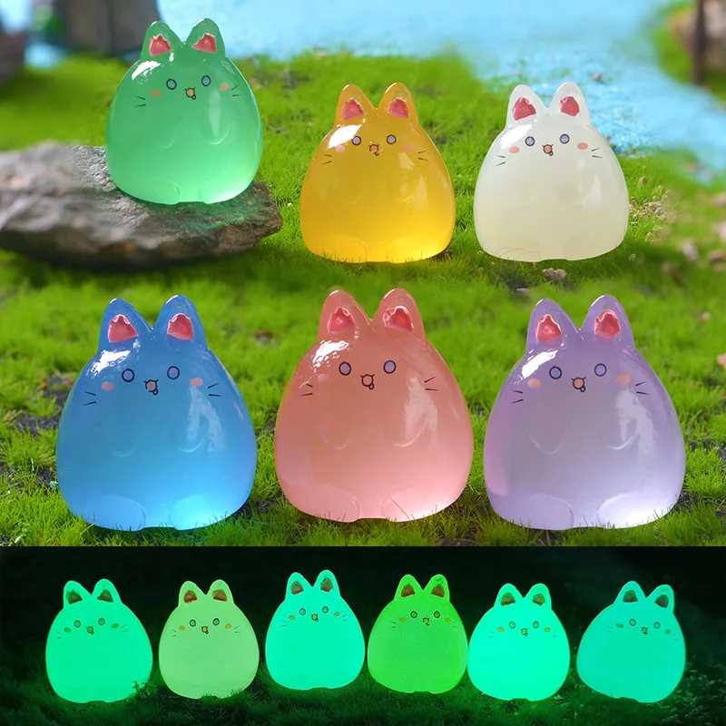 Новый светящийся милый пудинг Кот микро Ландшафтный садовый орнамент мультфильм поделки из смолы