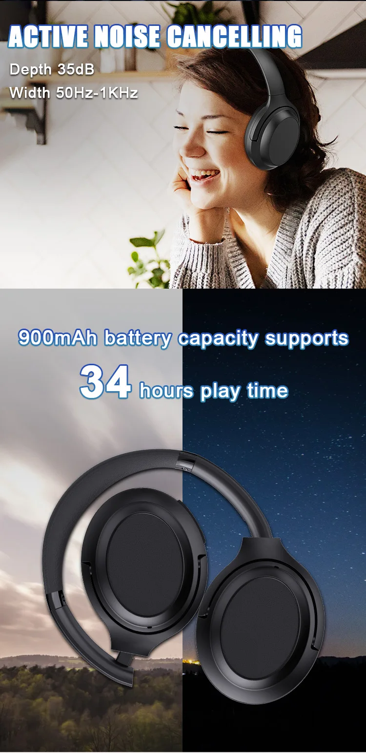 Bluetooth Headset Upgraded Active Noise Cancelling Over Ear Headphones Noise Cancelling Headphones Sleep