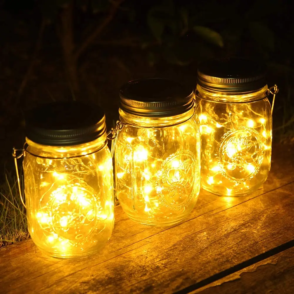 Energy Saving Rechargeable Solar Powered Lid Mason Glass Jar 2m 20LED Copper Wire String Light With Handle