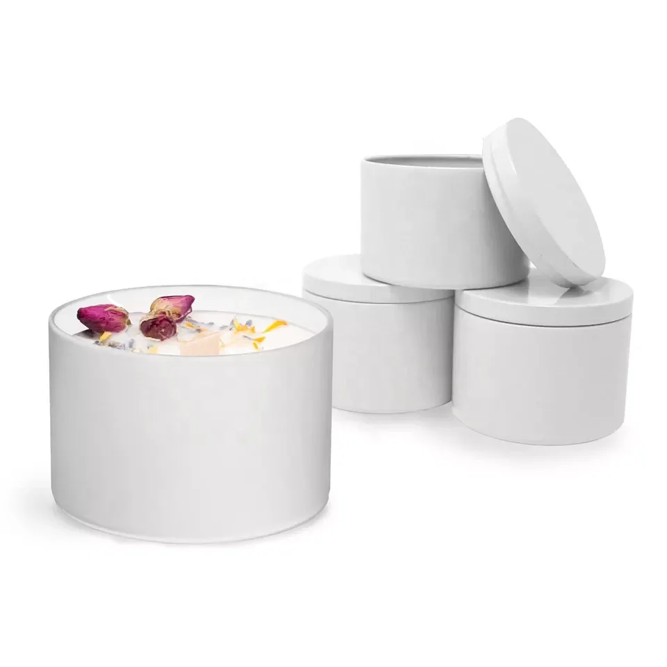 Factory Direct Sell Candle Tins With Lid 4 Oz Custom White Jar Matte Empty Tin Box For Candle Making Tin Can Candle Holder