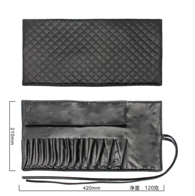 customized logo size new design luxury makeup brush roll bag diamond pattern PU leather make up brush bag  for women female