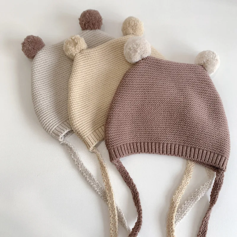 Autumn And Winter Baby Cute Ball Knitted Hat For Boys And Girls Baby Ear Protection Warm Hat