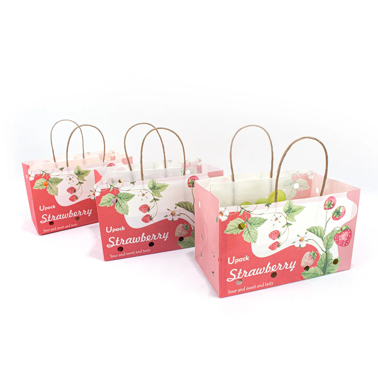 Manufacturer Wet Strength Cherry Tomato Paper Bag With Ventilation And Twisted Handle