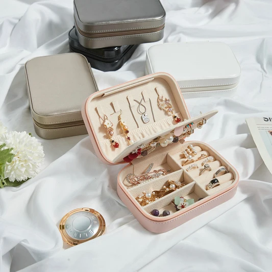 Travel Fashion Velvet Jewelry Jewellery Stud Organizer For Mirrored Portable Small Leather Jewelry Storage Box