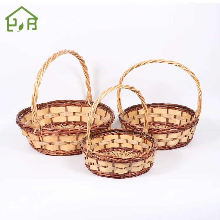 Modern Wicker gift baskets set of two willow flower  with handle