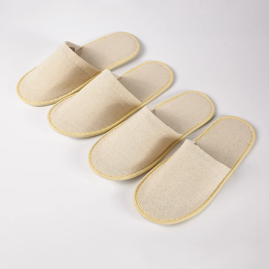 Factory wholesale eco-friendly hotel slippers custom anti slip sole linen bulk disposable bathroom spa slippers