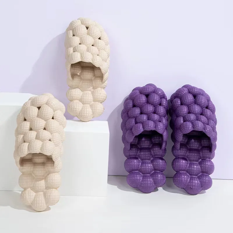 2022 Summer New Fashion Wholesale Eva Foam Slippers Women Massage Pink Bubble Slides With Charms