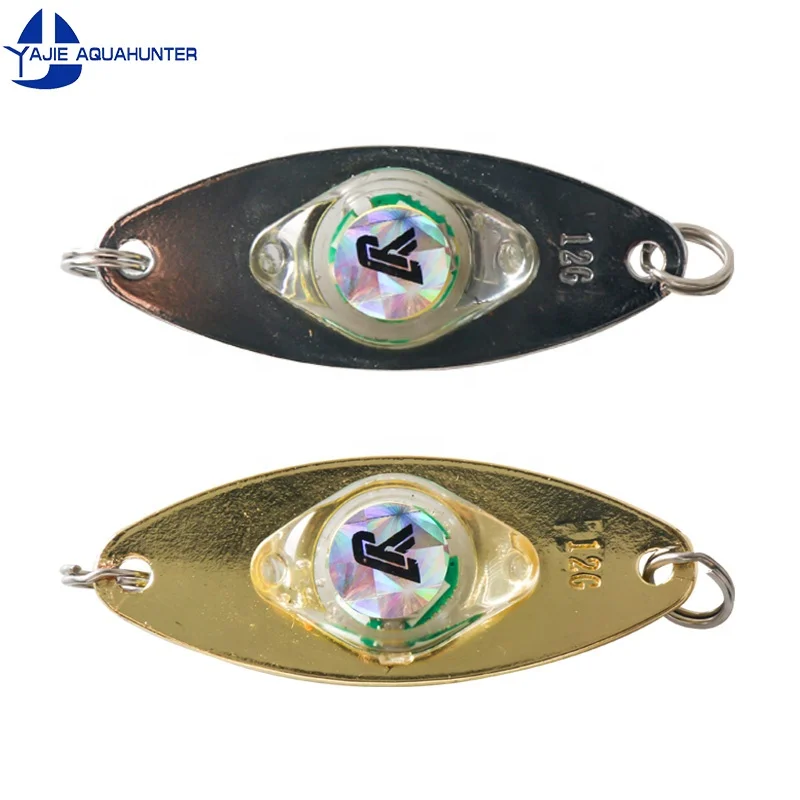LED Fishing Spoons Underwater Flasher Lights 5cm Metal Bait Saltwater Bass Trolling Deep Drop Light