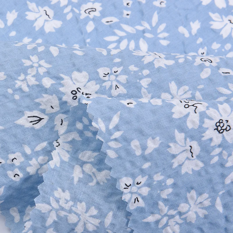100% Cotton Wrinkled Floral Fabric For Making Ladies Spring Summer Dress