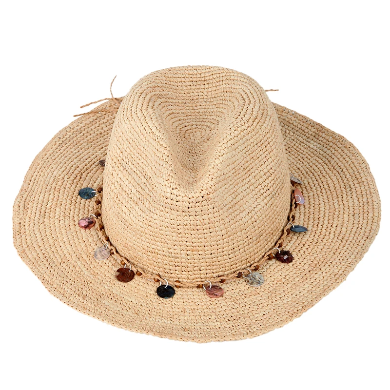 Летняя пляжная соломенная шляпа ручной вязки крючком с логотипом на заказ для женщин и девочек